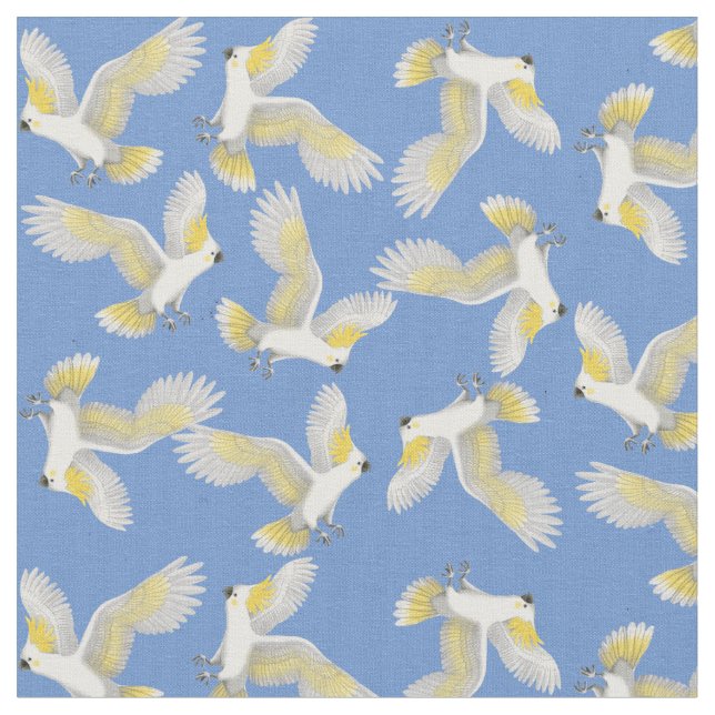 Flying Citron Crested Cockatoo Parrot Fabric (Close Up)