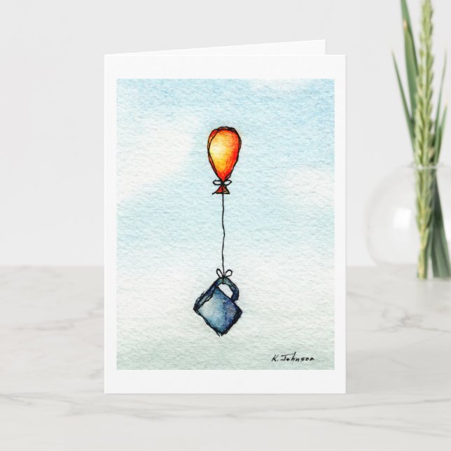 Flying Coffee Watercolor Greeting Card (Front)