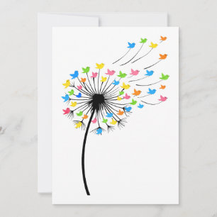 Flying colorful birds dandelion flow invitation