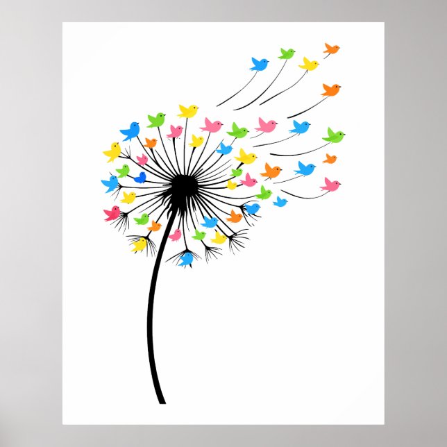 Flying colorful birds dandelion flow poster (Front)