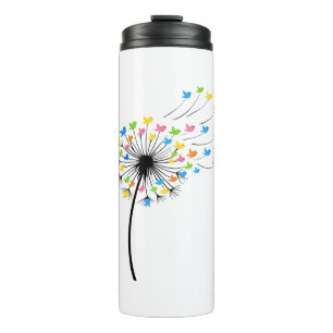 Flying colorful birds dandelion flow thermal tumbler