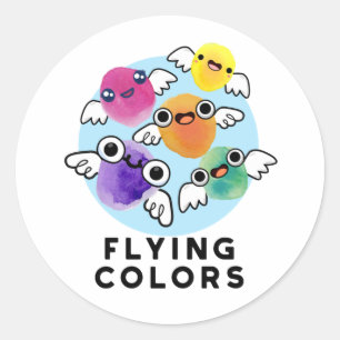 Flying Colours Funny Colourful Wings Pun  Classic Round Sticker