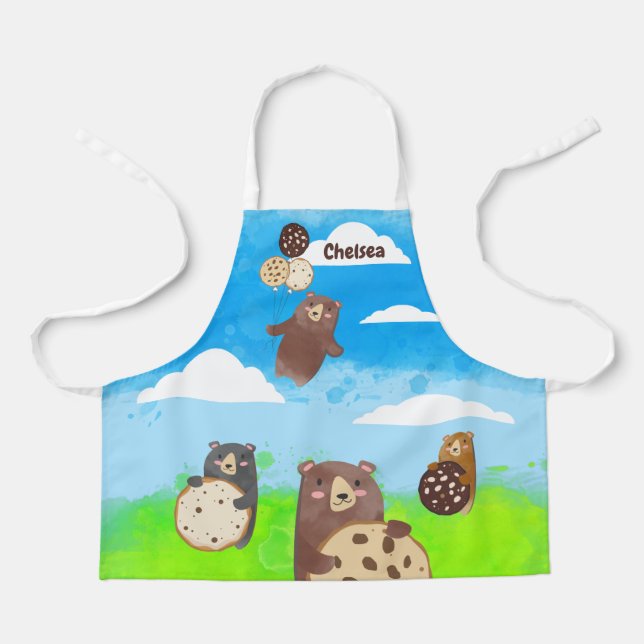 Flying cookie balloon bears kids cooking baking apron (Front)