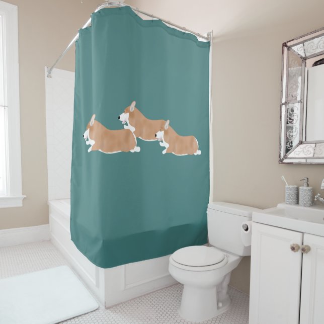 Flying Corgi Shower Curtain (In Situ)