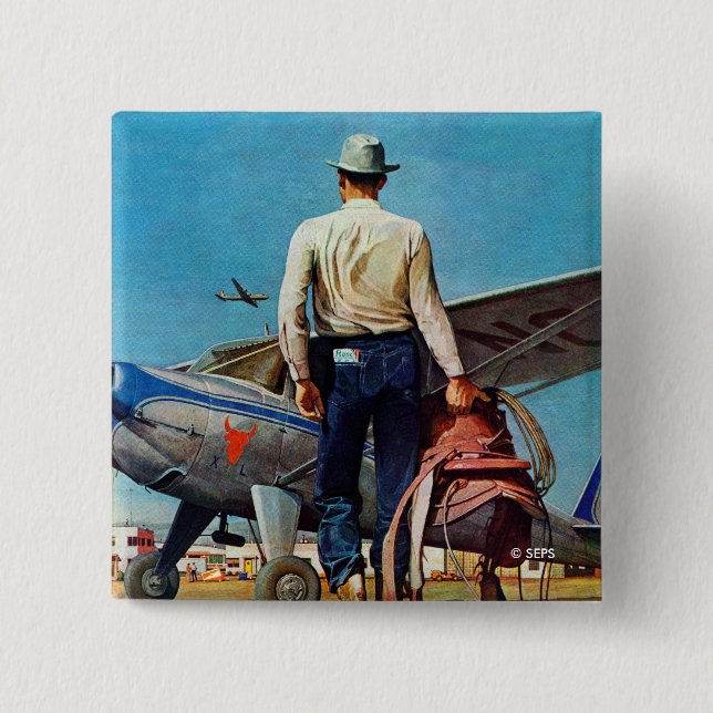 Flying Cowboy by Mead Schaeffer 15 Cm Square Badge (Front)
