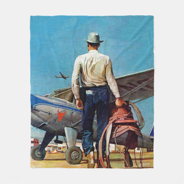 Flying Cowboy by Mead Schaeffer Fleece Blanket (Front)
