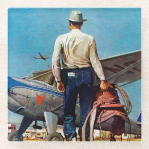 Flying Cowboy by Mead Schaeffer Glass Coaster
