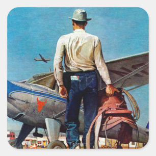 Flying Cowboy by Mead Schaeffer Square Sticker