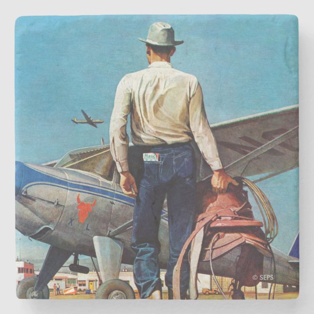 Flying Cowboy by Mead Schaeffer Stone Coaster (Front)
