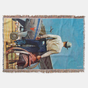 Flying Cowboy by Mead Schaeffer Throw Blanket