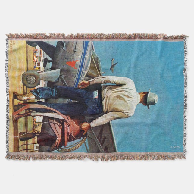 Flying Cowboy by Mead Schaeffer Throw Blanket (Front)