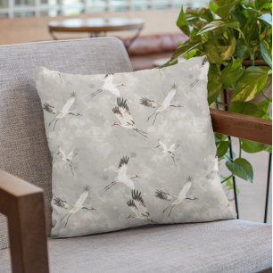 Flying Crane Bird Grey  Cushion