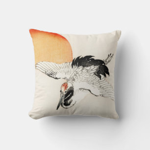 Flying crane by Kōno Bairei Cushion