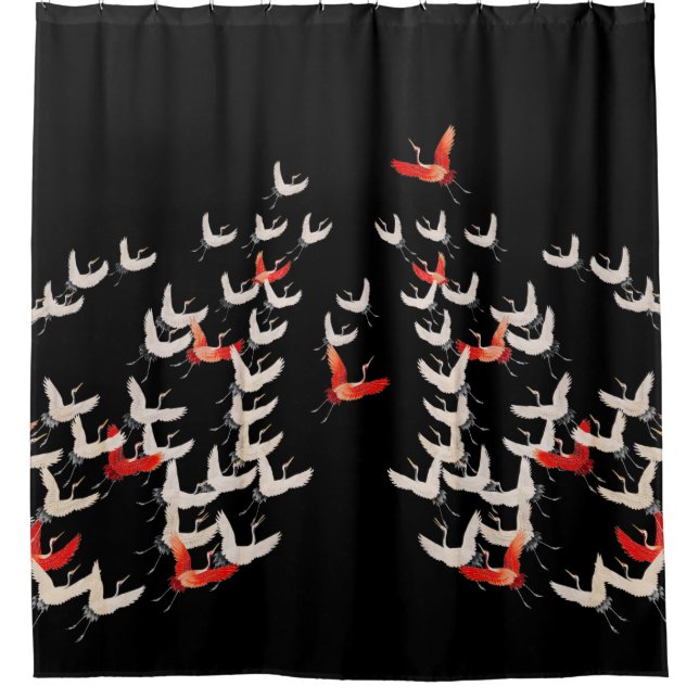 Flying crane design based on Japanese kimono Shower Curtain (Front)