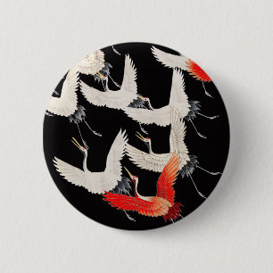 Flying Cranes: Japanese Bird Kimono Art 6 Cm Round Badge