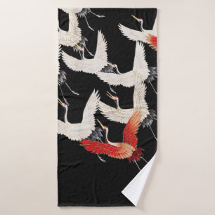Flying Cranes,Japanese Bird Kimono Art Bath Towel Set