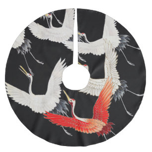 Flying Cranes: Japanese Bird Kimono Art Brushed Polyester Tree Skirt