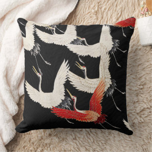Flying Cranes,Japanese Bird Kimono Art Cushion