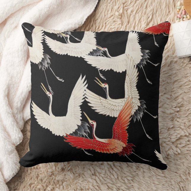 Flying Cranes,Japanese Bird Kimono Art Cushion (Blanket)