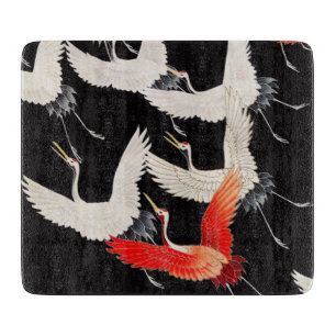 Flying Cranes: Japanese Bird Kimono Art Cutting Board