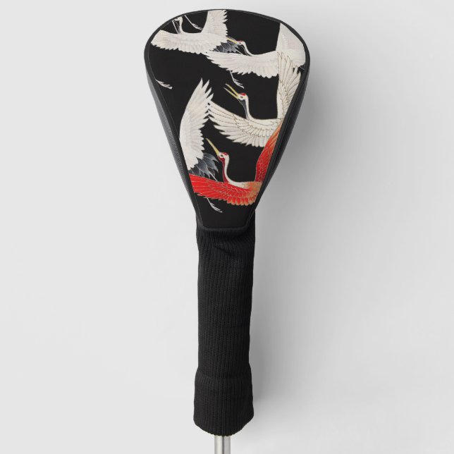 Flying Cranes: Japanese Bird Kimono Art Golf Head Cover (Front)