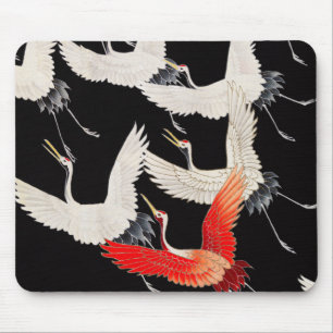 Flying Cranes: Japanese Bird Kimono Art Mouse Mat