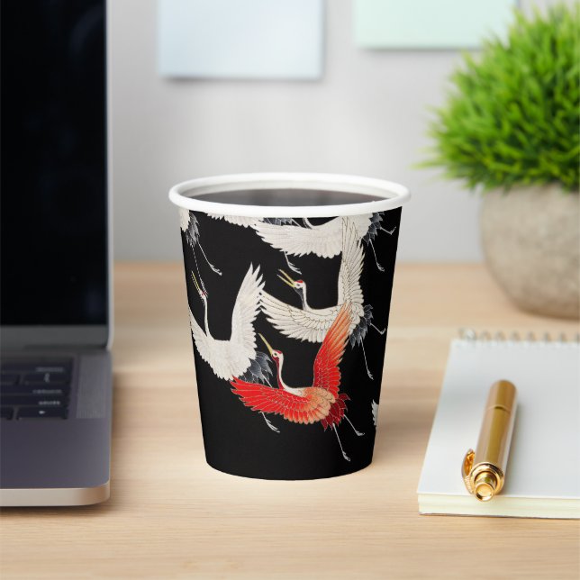 Flying Cranes: Japanese Bird Kimono Art Paper Cups (Insitu)