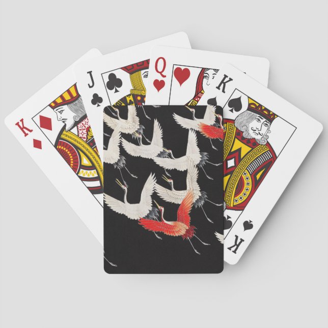 Flying Cranes: Japanese Bird Kimono Art Playing Cards (Back)