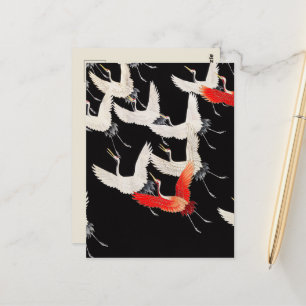 Flying Cranes: Japanese Bird Kimono Art Postcard