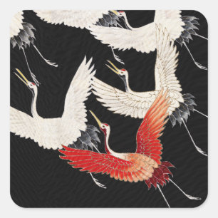 Flying Cranes,Japanese Bird Kimono Art Square Sticker