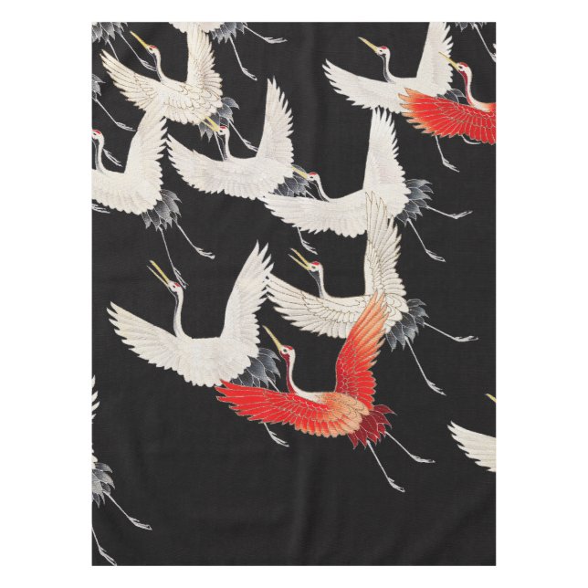 Flying Cranes: Japanese Bird Kimono Art Tablecloth (Front)