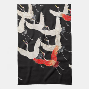 Flying Cranes: Japanese Bird Kimono Art Tea Towel
