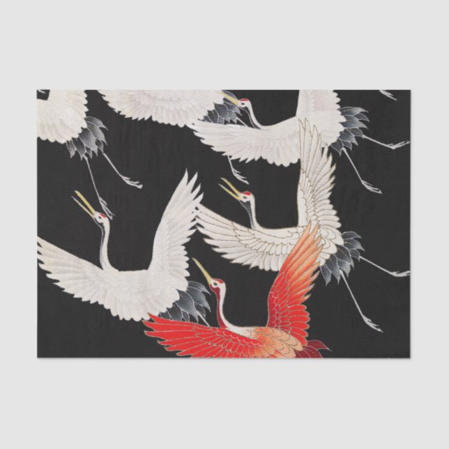 Flying Cranes: Japanese Bird Kimono Art Tissue Paper (Front)
