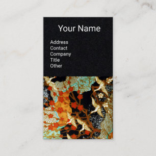 FLYING CRANES, SPRING FLOWERS  Floral Black Paper Business Card