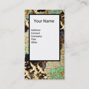 FLYING CRANES, SPRING FLOWERS  Floral Monogram Business Card