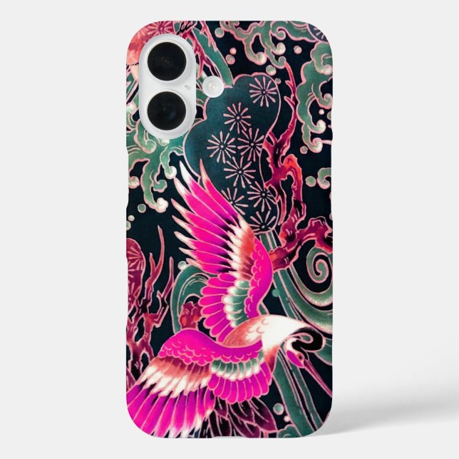 FLYING CRANES,WAVES,FLOWERS Pink Japanese Floral Case-Mate iPhone Case (Back)