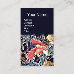 FLYING CRANES,WAVES,SPRING FLOWERS Floral Red Blue Business Card