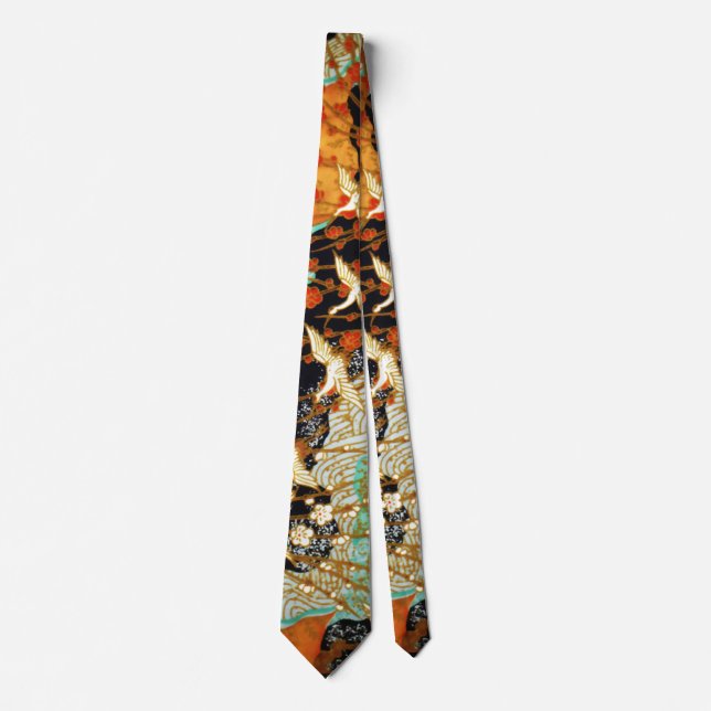 FLYING CRANES WITH SPRING FLOWERS Japanese Floral Tie (Front)
