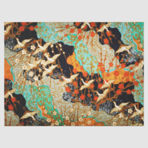 FLYING CRANES WITH SPRING FLOWERS Japanese Floral Tissue Paper