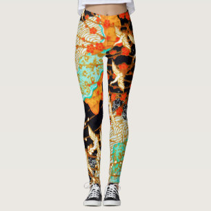 FLYING CRANES WITH SPRING FLOWERS LEGGINGS