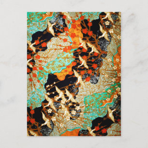 FLYING CRANES WITH SPRING FLOWERS POSTCARD