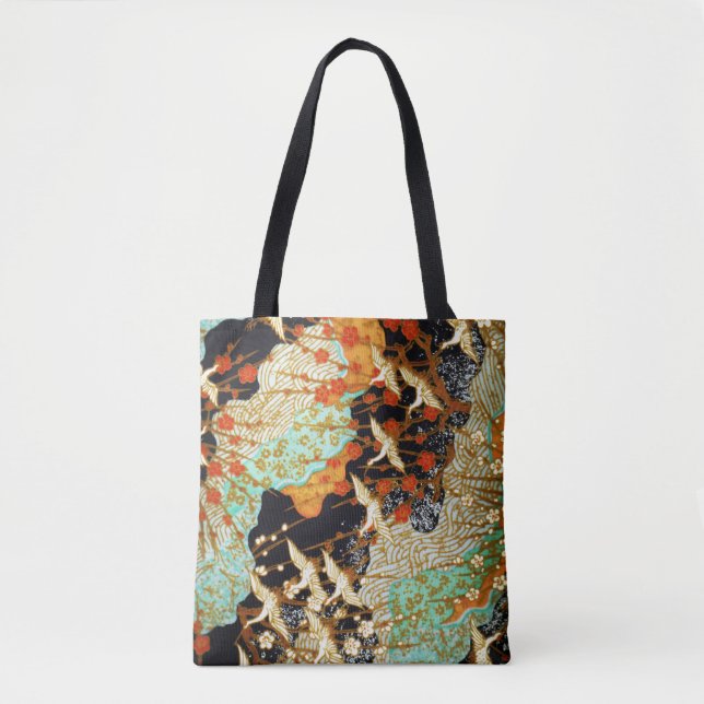 FLYING CRANES WITH SPRING FLOWERS TOTE BAG (Front)