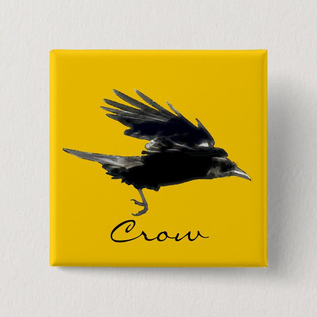 FLYING CROW Raven Wildlife Bird Art 15 Cm Square Badge (Front)