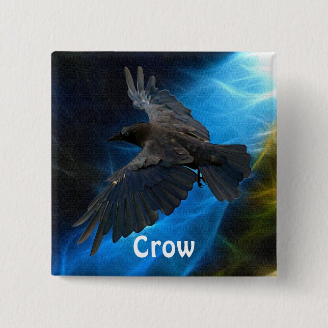 FLYING CROW Raven Wildlife Bird Art 15 Cm Square Badge (Front)