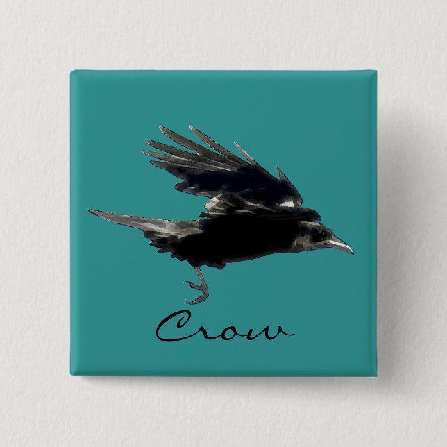 FLYING CROW Raven Wildlife Bird Art 15 Cm Square Badge (Front)