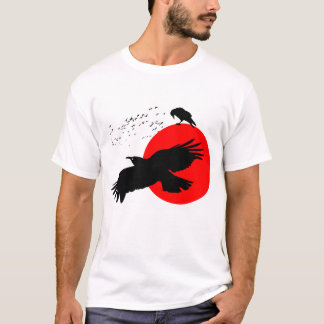Flying Crow Silhouette against Scarlet Red Sun T-Shirt