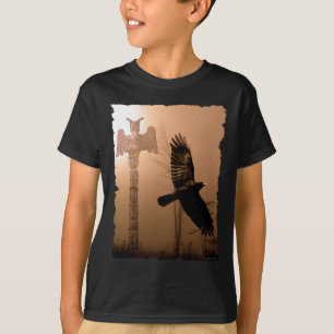Flying Crow Spirit & Totem Pole Native Art T-Shirt