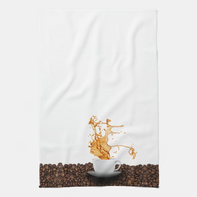 Flying Cup Of Coffee With Splash Tea Towel (Vertical)