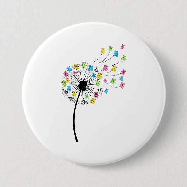 Flying cute bears dandelion flow 7.5 cm round badge (Front)