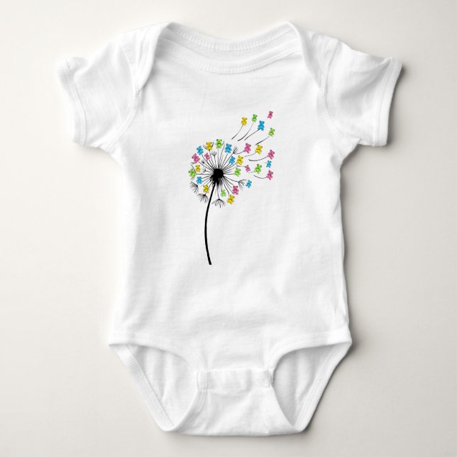 Flying cute bears dandelion flow baby bodysuit (Front)